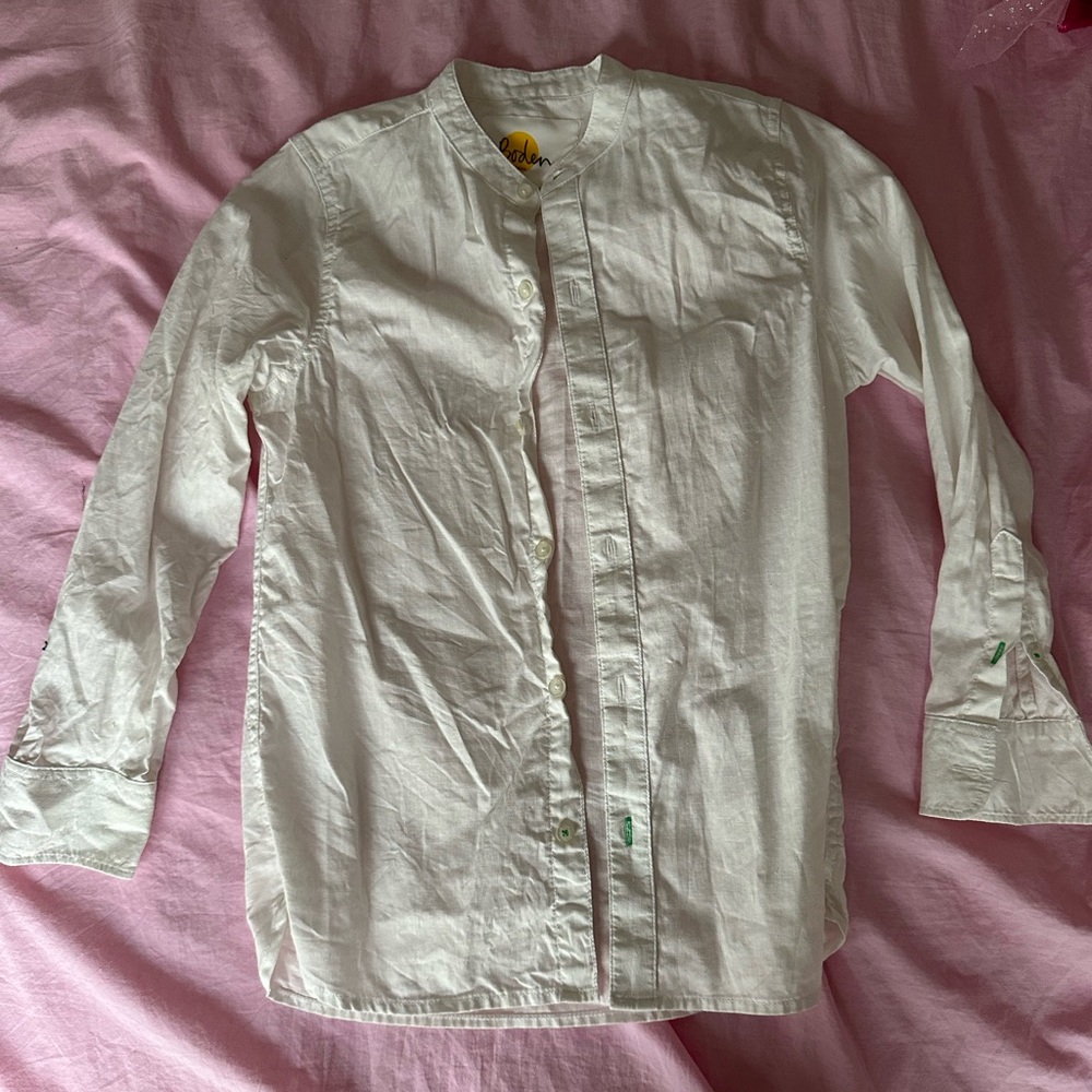 Boden boys white linen dress shirt size 9/10